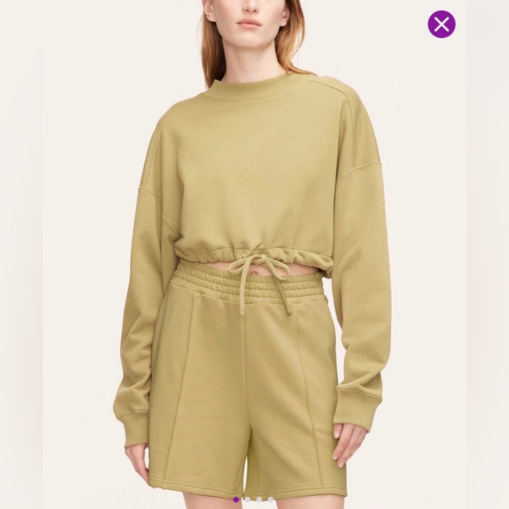 Women’s Light Olive Drawstring-Hem Cropped Sweatshirt